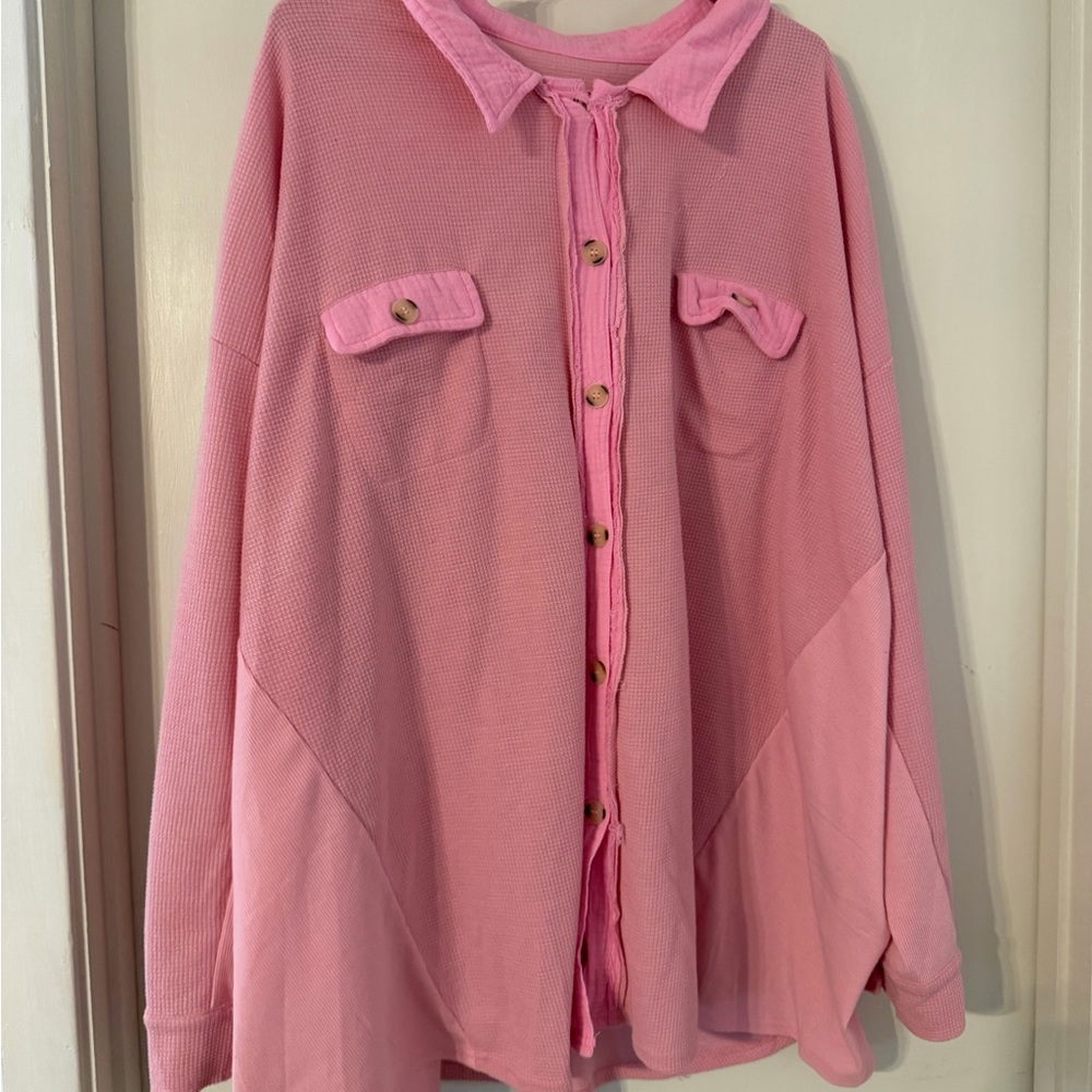 Pink Button-Up Waffle Knit Shirt